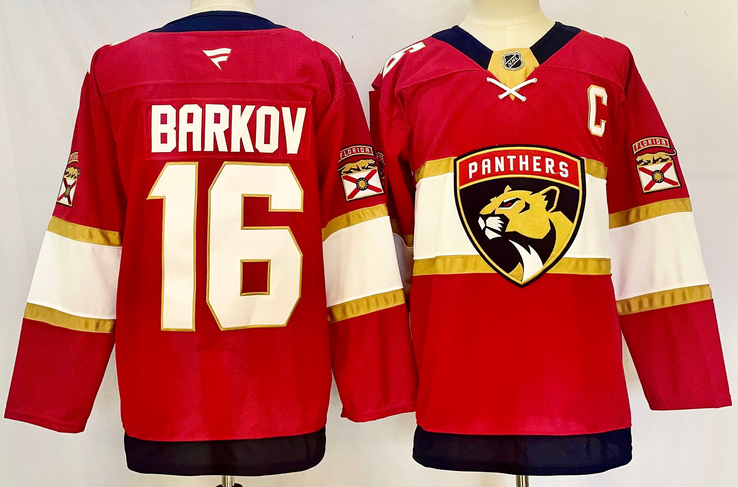 Men Florida Panthers #16 Barkov Red Fanatics 2025 NHL Jersey style 1